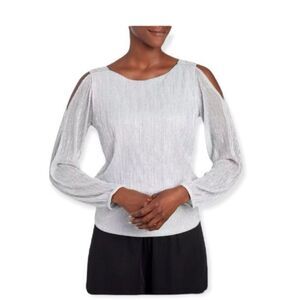 Levine Sparkling Silver Lurex Cold Shoulder Party /
Formal Blouse.